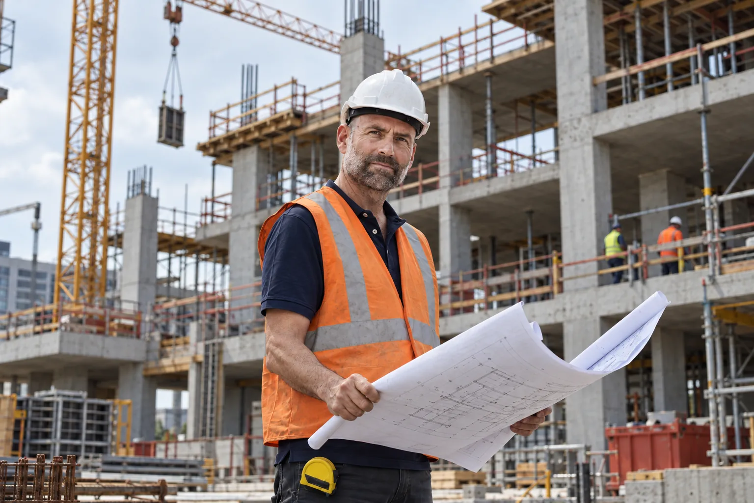 Responsable de chantier examinant des plans de construction