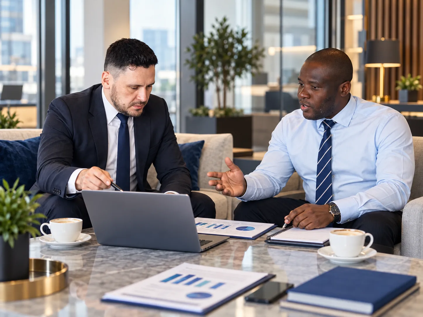 Professionnels échangeant autour de résultats commerciaux
